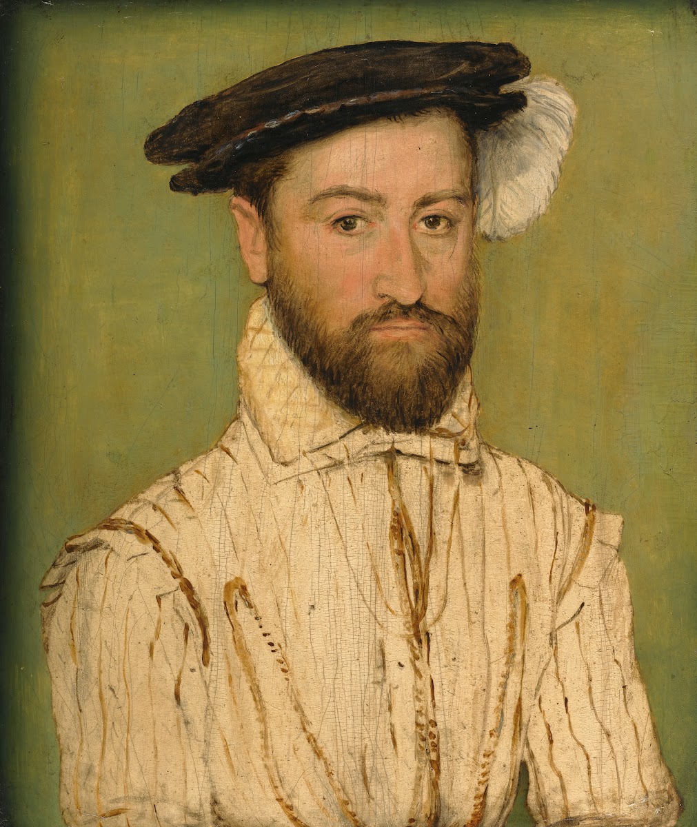 Portrait Of A Bearded Gentleman In A Black Beret With White Plumage