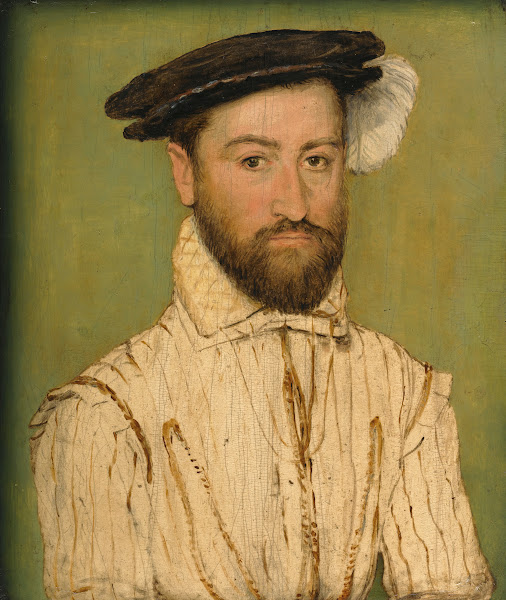 Portrait Of A Bearded Gentleman In A Black Beret With White Plumage