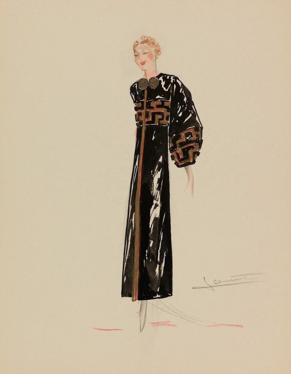 Manteau noir avec passementerie dor et manches ballon 1938