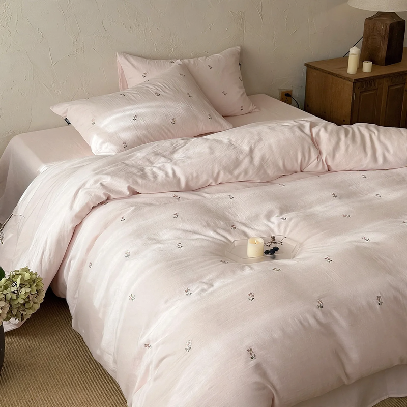 Cotton bedding, 4-piece, double-layer, embroidered