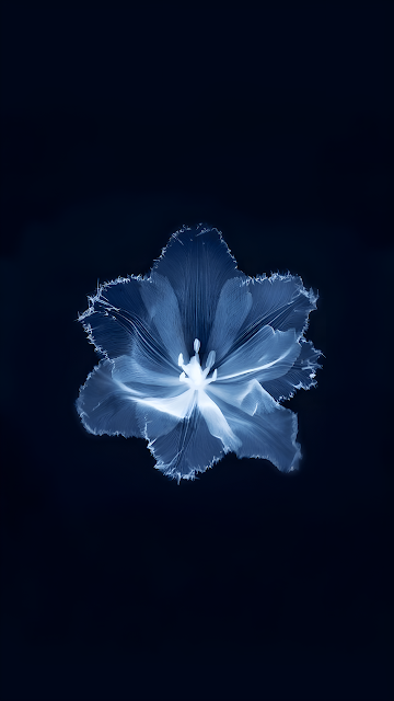 Ethereal Glowing Blue Flower Dark Minimalist Macro Art - Free mobile Wallpaper