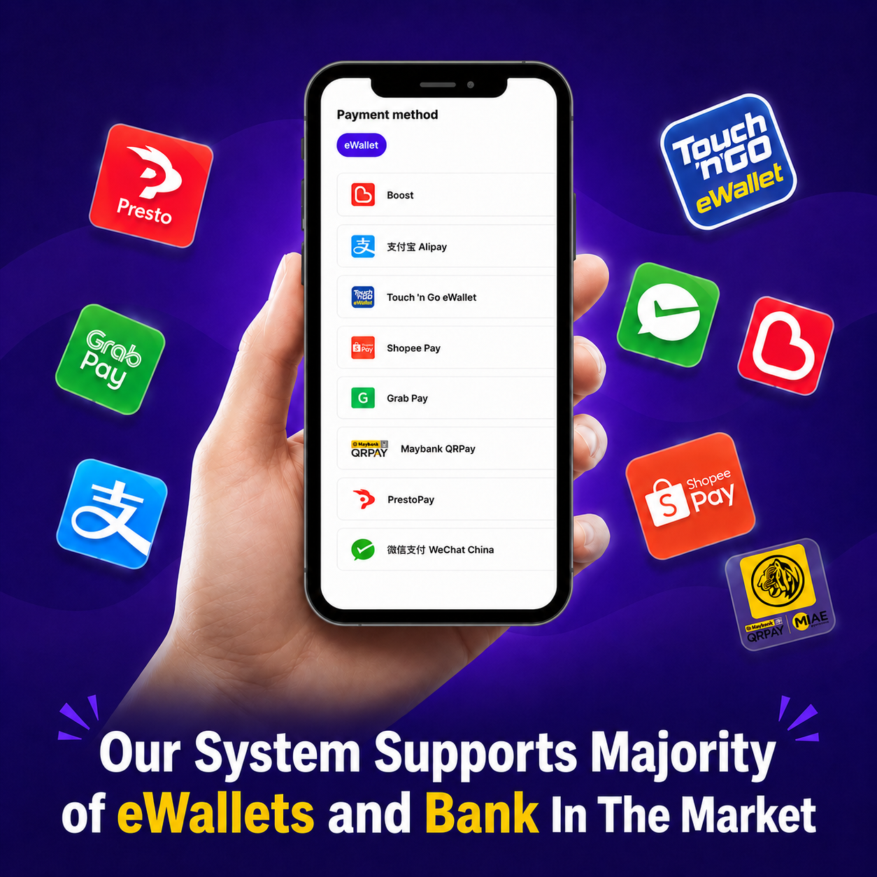 Supports majority of eWallets and banks