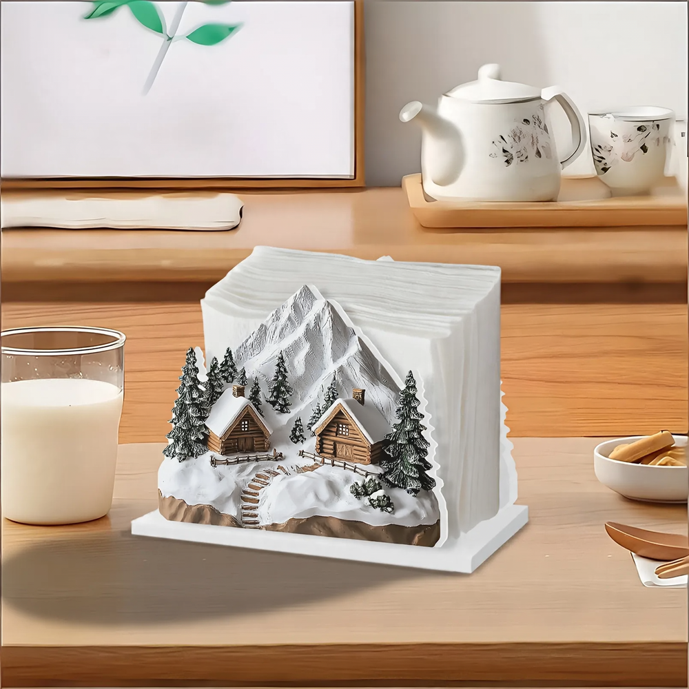 Decorative napkin holder in winter cabin design