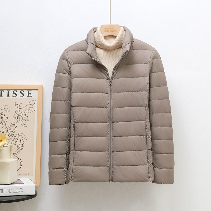 Women's down jacket, lightweight, stand-up collar, short
