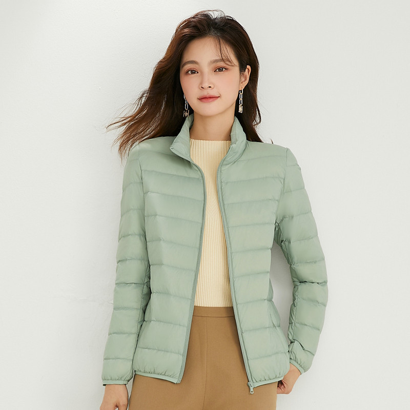 Lightweight women's down jacket with stand-up collar