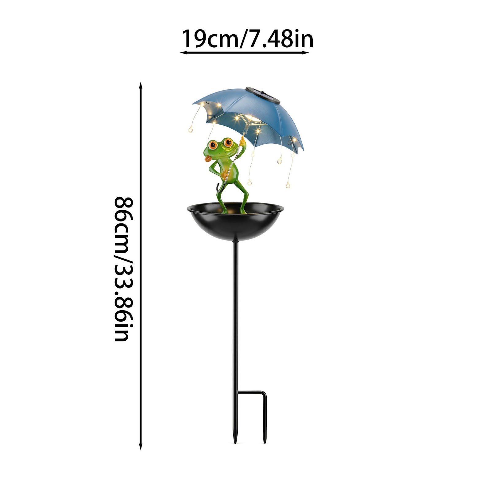 Solar birdbath with frog decoration and light