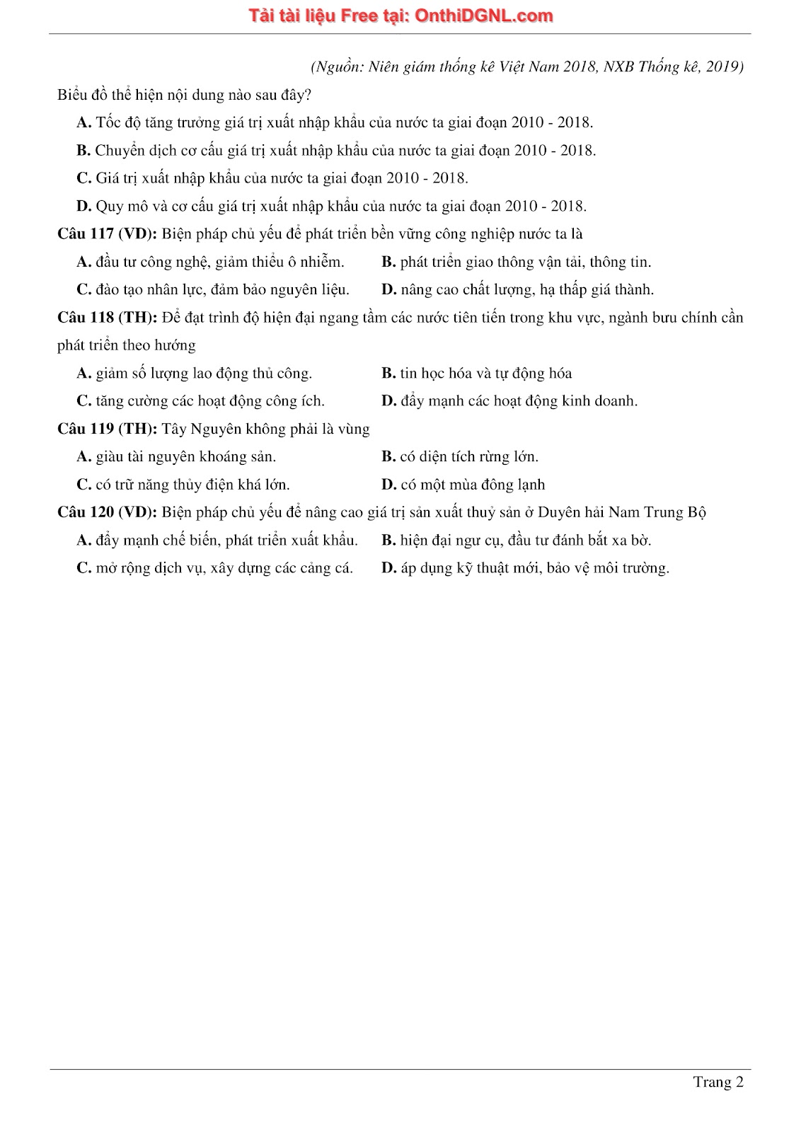 150bài tập môn Địa Lý - Ôn thi ĐGNL ĐHQG TP hà nội Phần 14