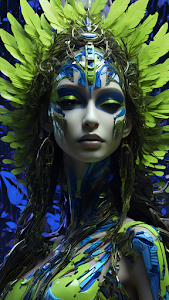 Neon Green Blue Cyberpunk Shaman Portrait