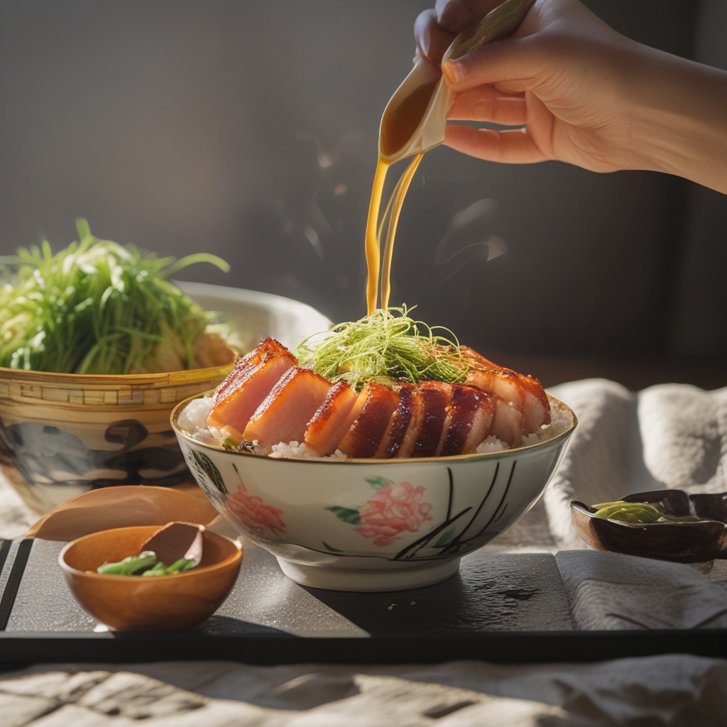 Final Spicy Miso-Glazed Pork Belly Protein Rice Bowls with Quick Cucumber Kimchi