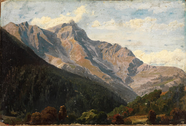 Schweizer Gebirgslandschaft mit dem Piz Beverin im Hintergrund ca 1853