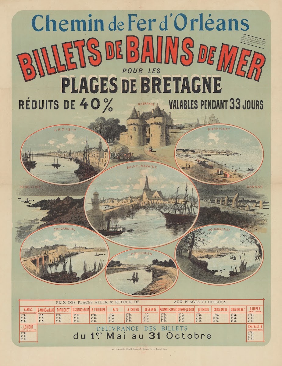 Chemin de Fer dOrléans Billets de Bains de Mer pour les plages de Bretagne 1888