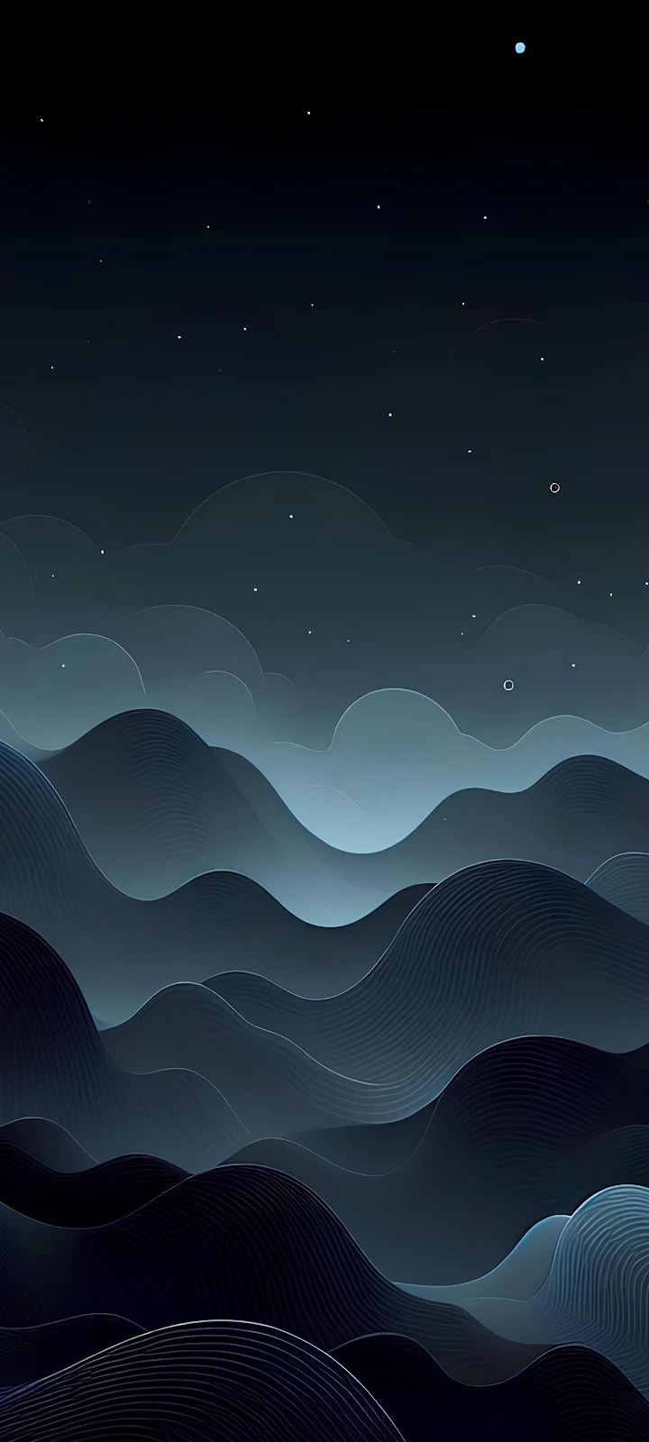 Minimalist Dark Blue Waves - Vector Art 2K iPhone Wallpaper (1440x3200)