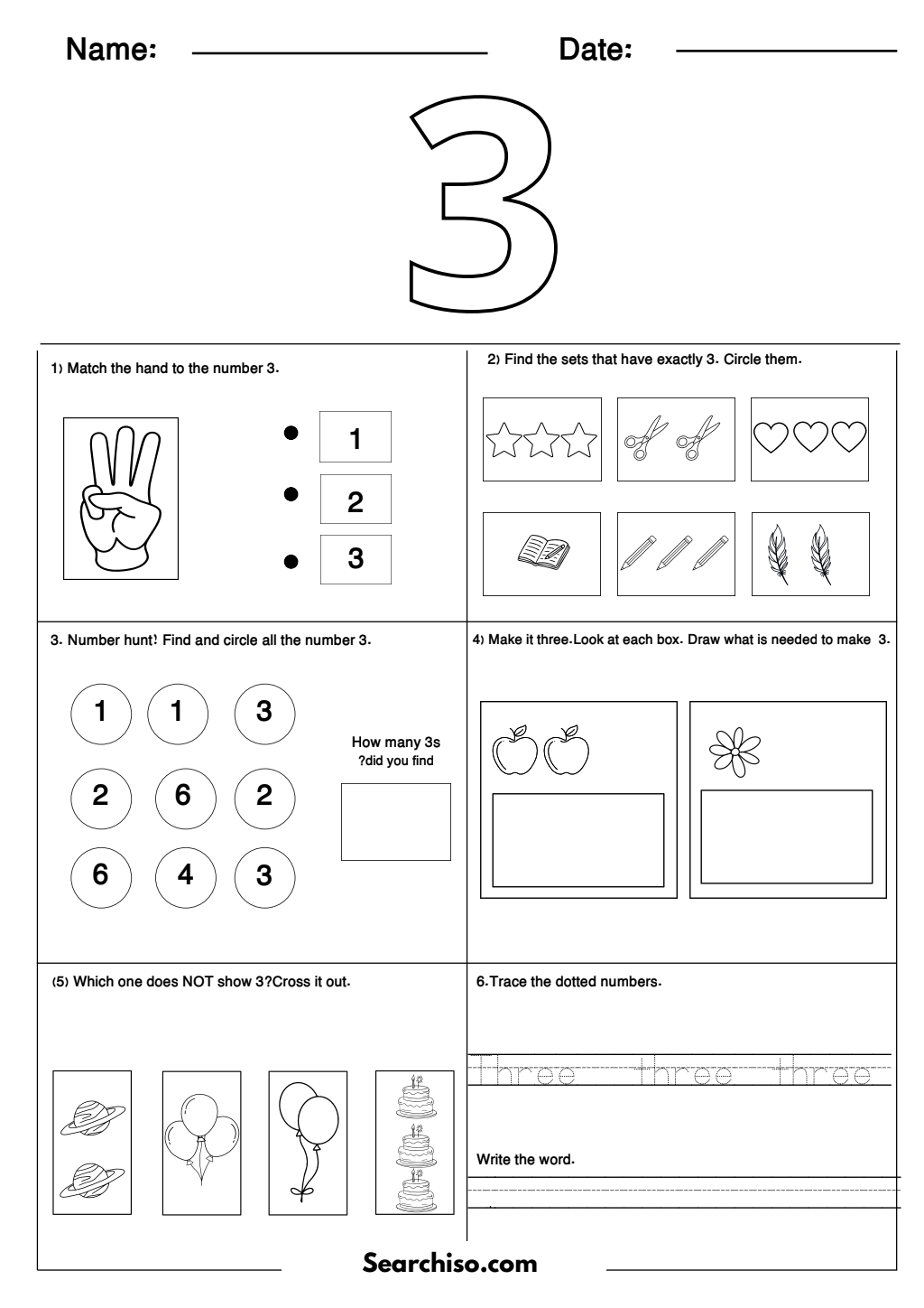 The Number Three Activity Discovery Worksheet PDF printable