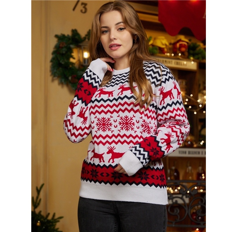 Christmas Partner Knit Sweater with Reindeer Jacquard