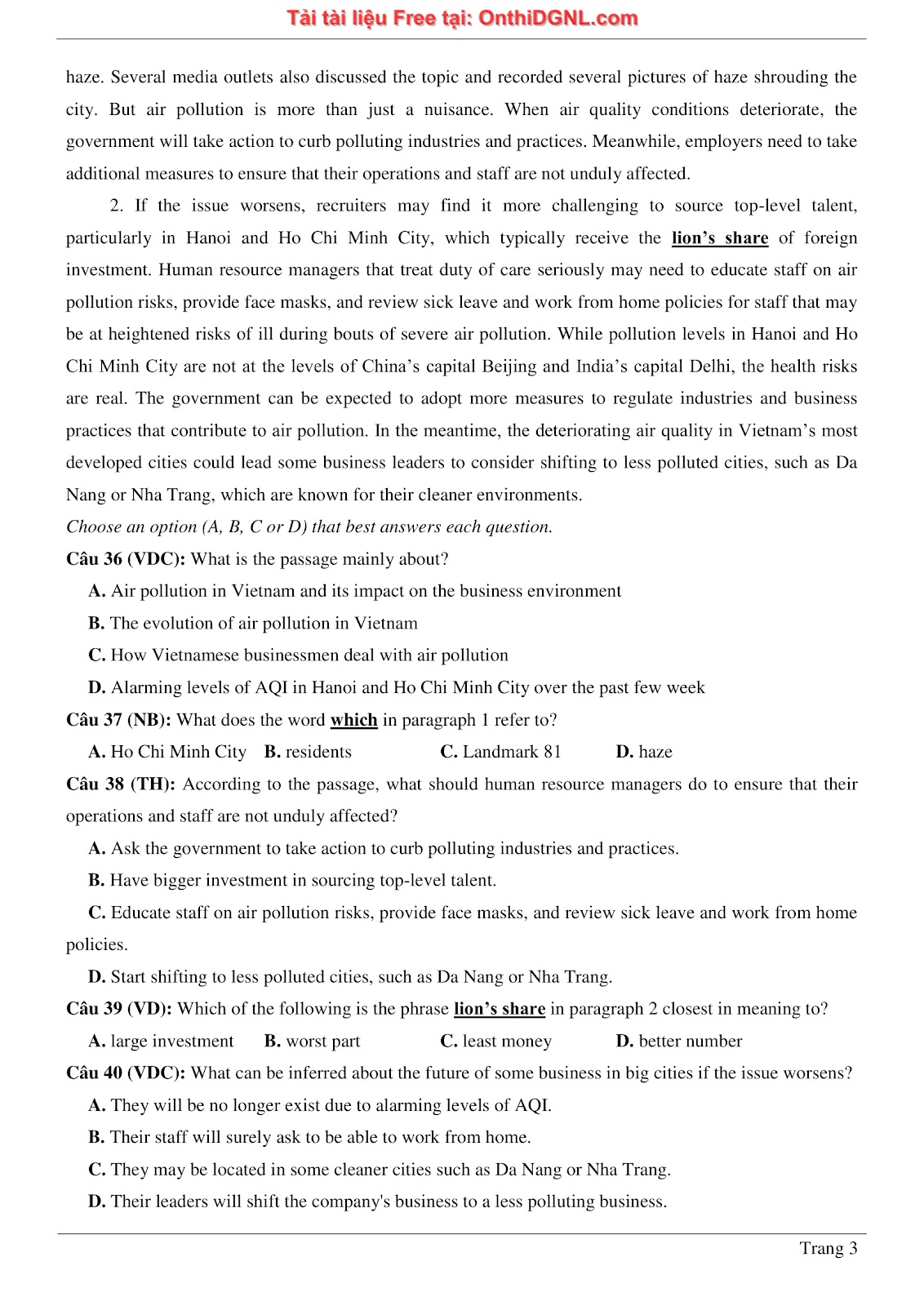 800 bài tập môn Tiếng Anh - Ôn thi ĐGNL ĐHQG TP HCM Phần 40