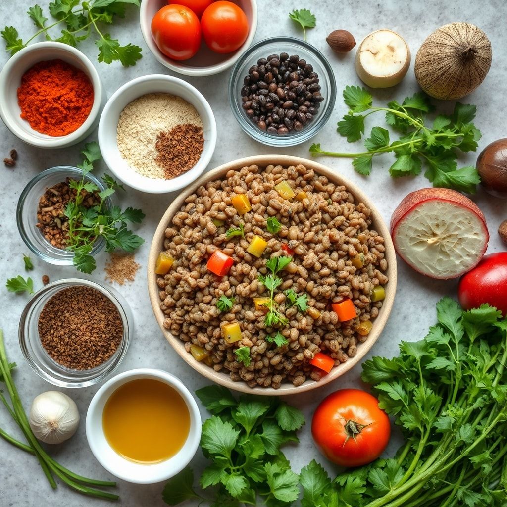 Ingredients for Mediterranean Lentil Salad with Fresh Herbs and Veggies – Easy 30-Minute Meal