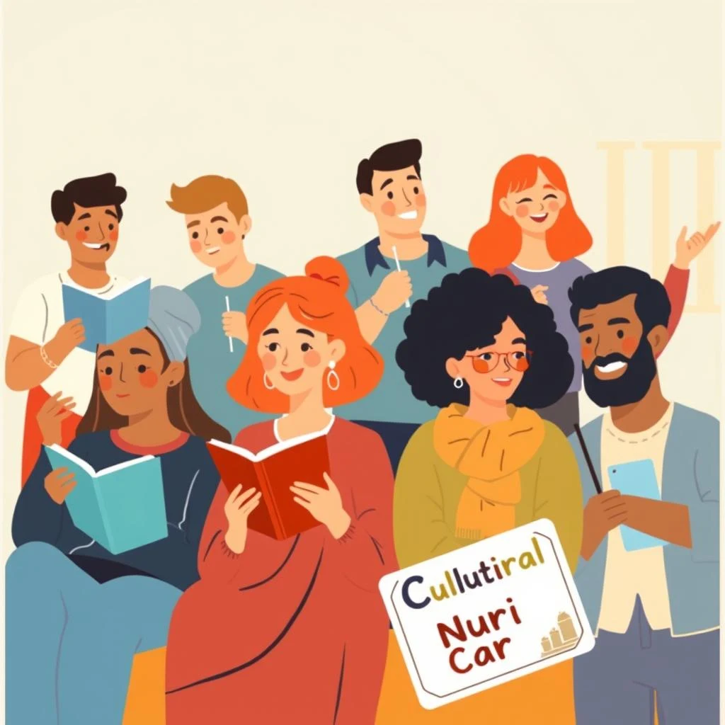 다양한 연령대의 사람들이 문화누리카드를 사용하여 책을 읽거나, 영화를 보거나, 공연을 관람하고, 여행을 즐기는 모습을 담은 밝고 활기찬 일러스트.