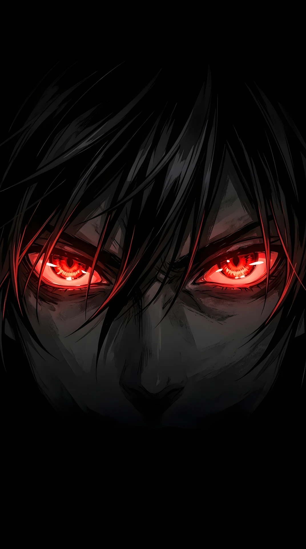 Minimalist Anime Style Dark Portrait with Glowing Red Eyes - Free 4K mobile Wallpaper