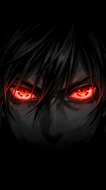 Minimalist Anime Style Dark Portrait with Glowing Red Eyes - Free mobile Wallpaper