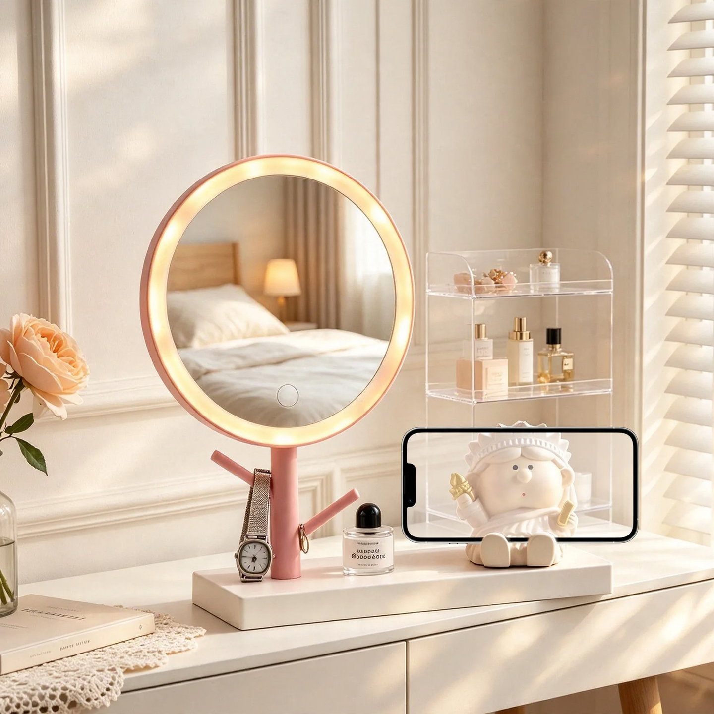 LED Cosmetic Mirror with Phone Holder
