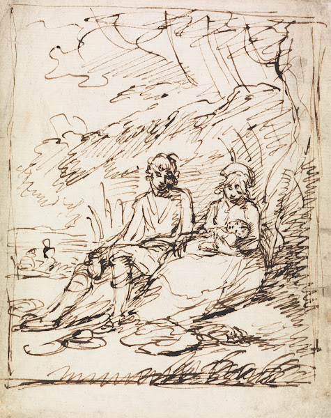 Man and Woman Holding Baby Seated on Bank