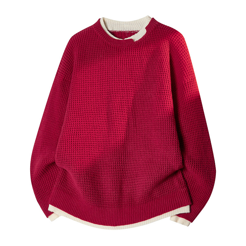 Men's knitted sweater with Henley neckline, Red