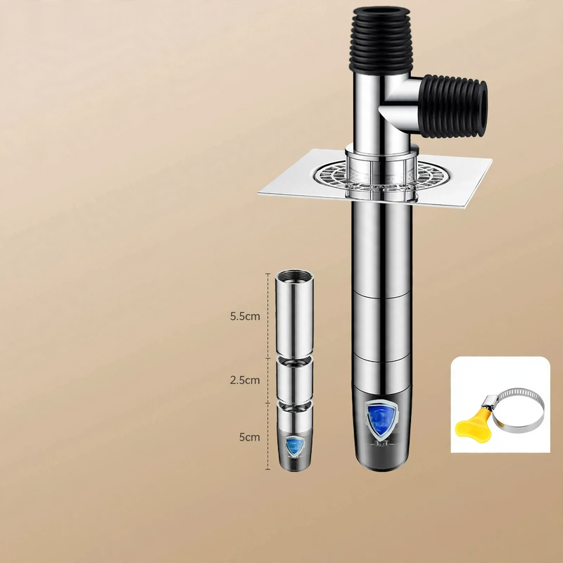 Extended drain pipe with odor protection for washing machine