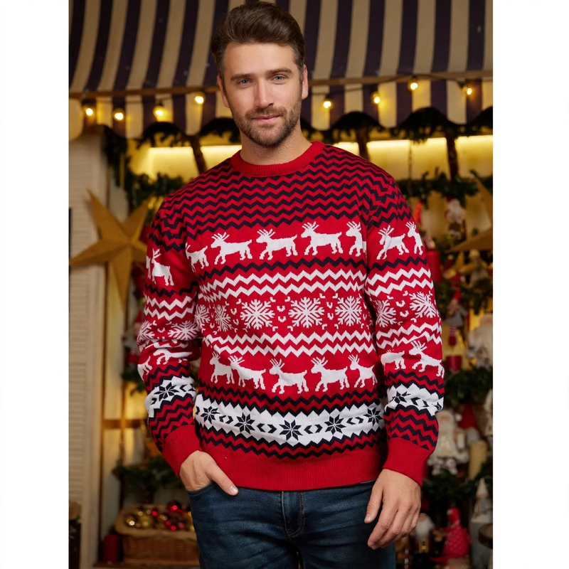 Weihnachtspullover mit Rentier-Jacquard für Damen und Herren
