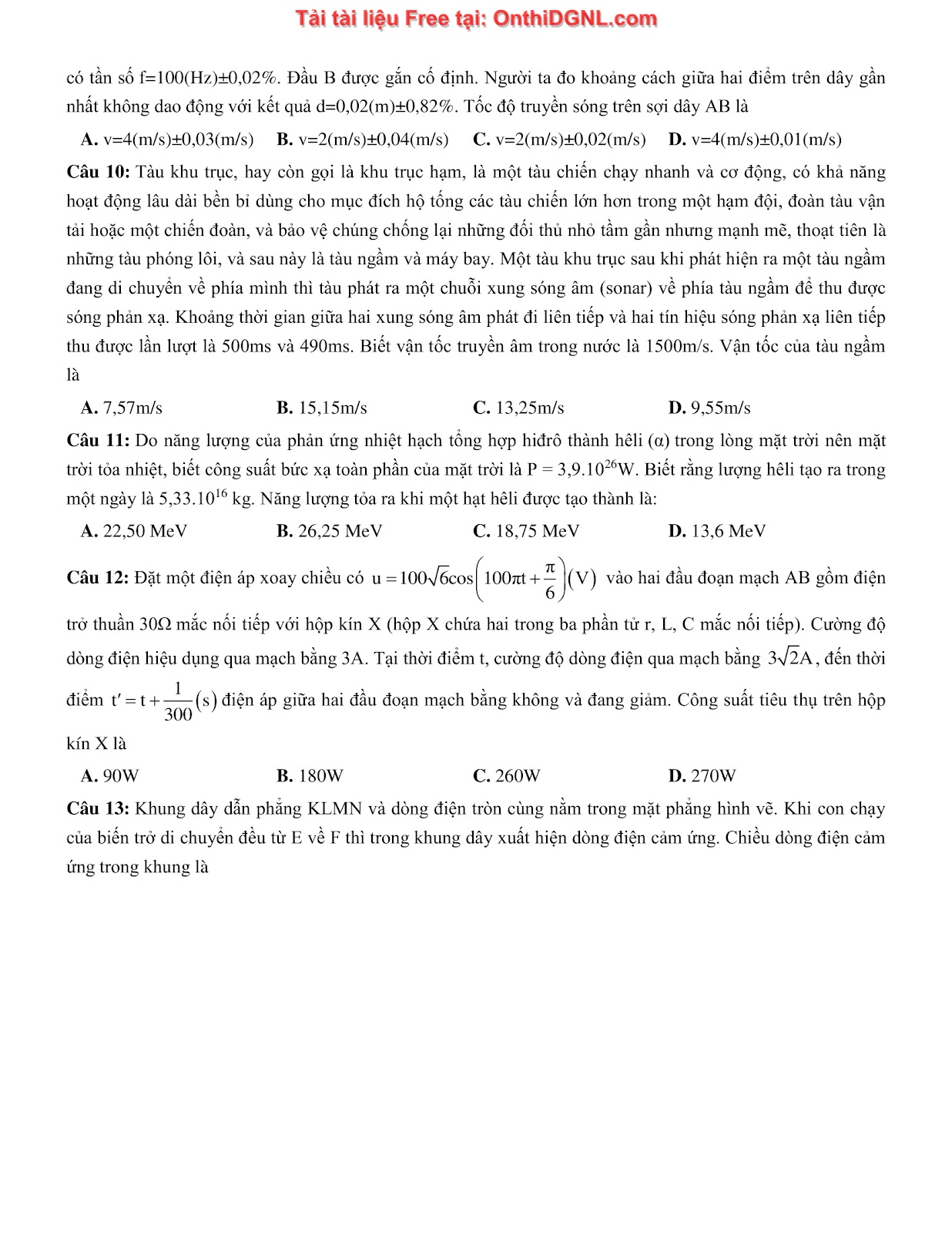 105 bài tập môn Vật Lý - Ôn thi ĐGNL Bách khoa Hà Nội Phần 6