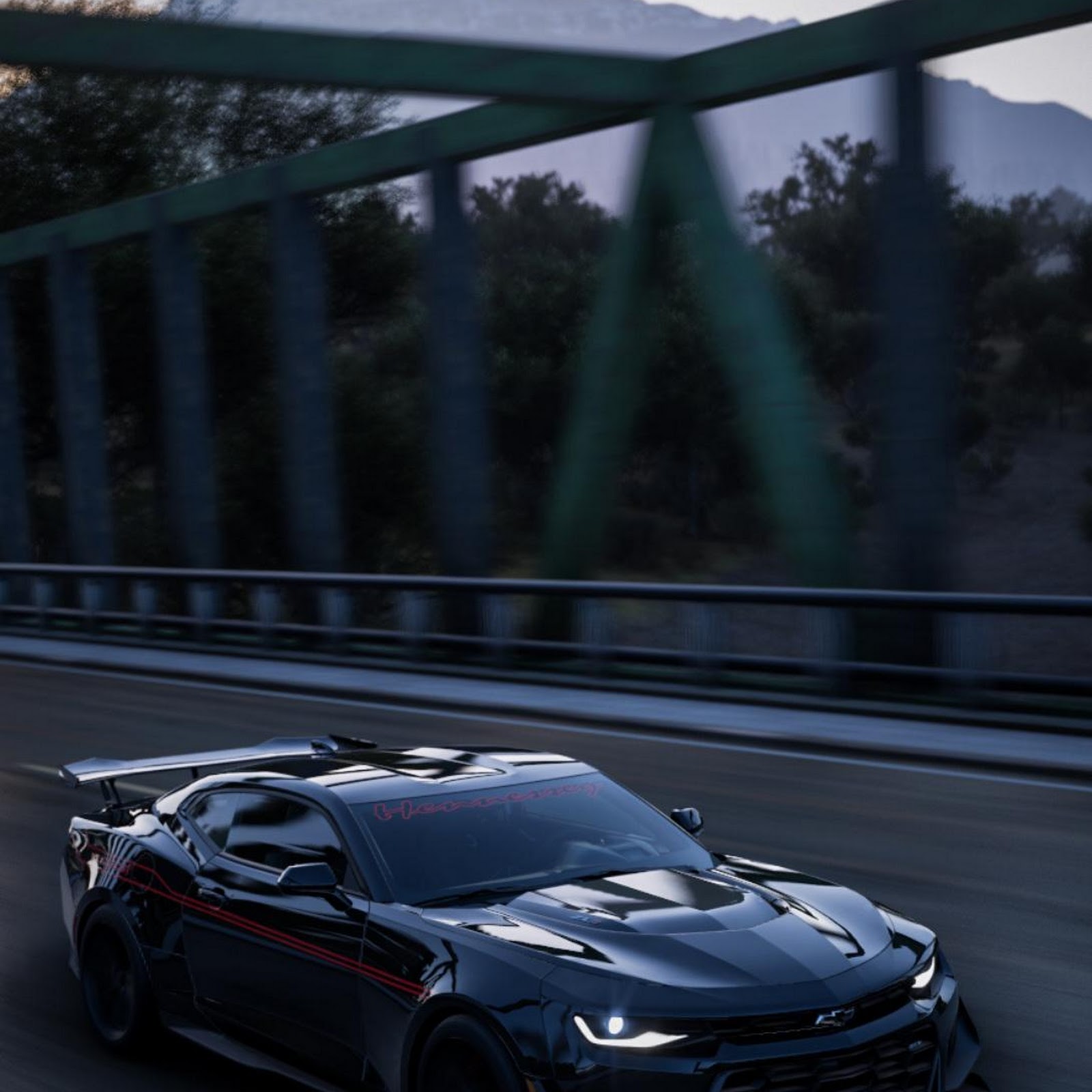 Download Black Chevrolet Camaro On Bridge Full HD iPhone