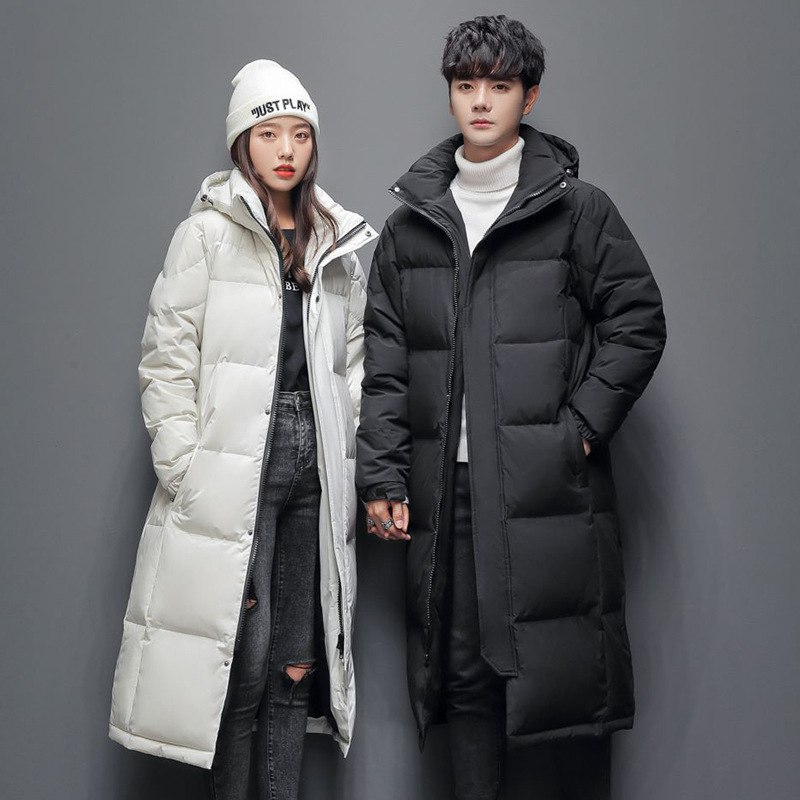 Long women’s down coat, knee-length, lined, for winter