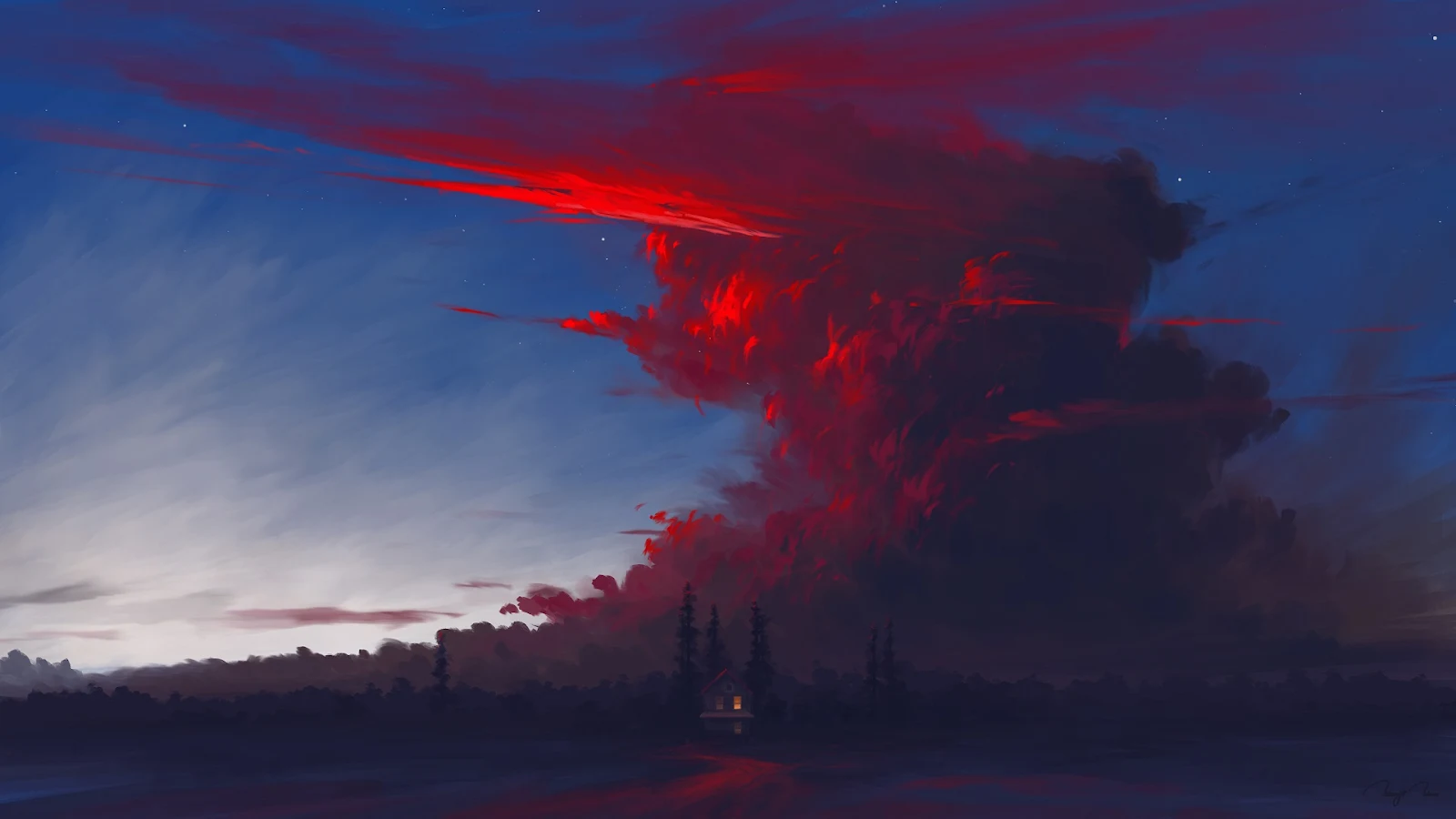 Sky, Clouds, Landscape, Sunset, Digital Art Full HD Desktop Wallpaper