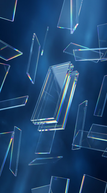 Abstract Floating Glass Panels with Rainbow Edges on Blue Background - Free mobile Wallpaper