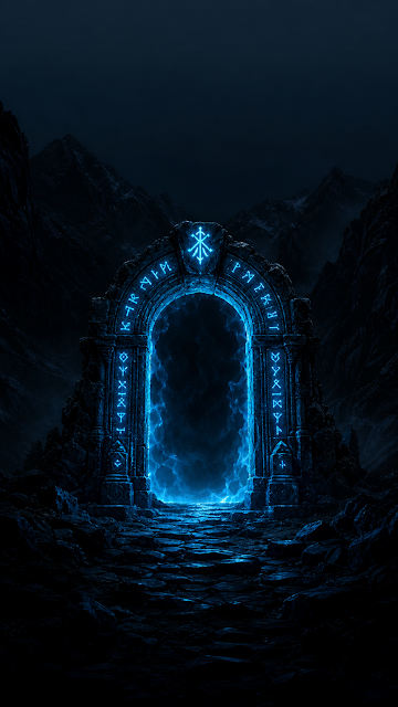 Ancient Stone Archway with Glowing Blue Runes Wallpaper - Free mobile Wallpaper