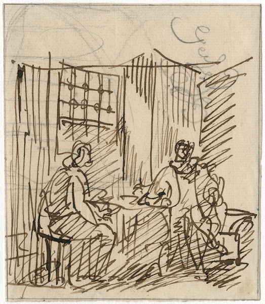 Figuren aan tafel Oldenbarnevelt in gevangenschap