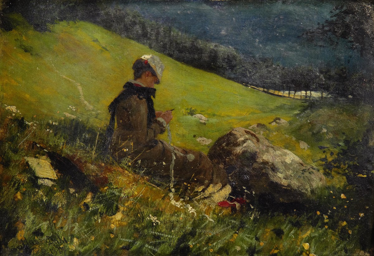 Girl In A Field Knitting 1879