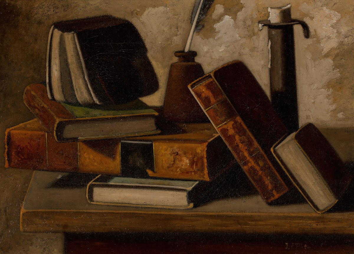 Still Life with Books Inkpot and Candlestick