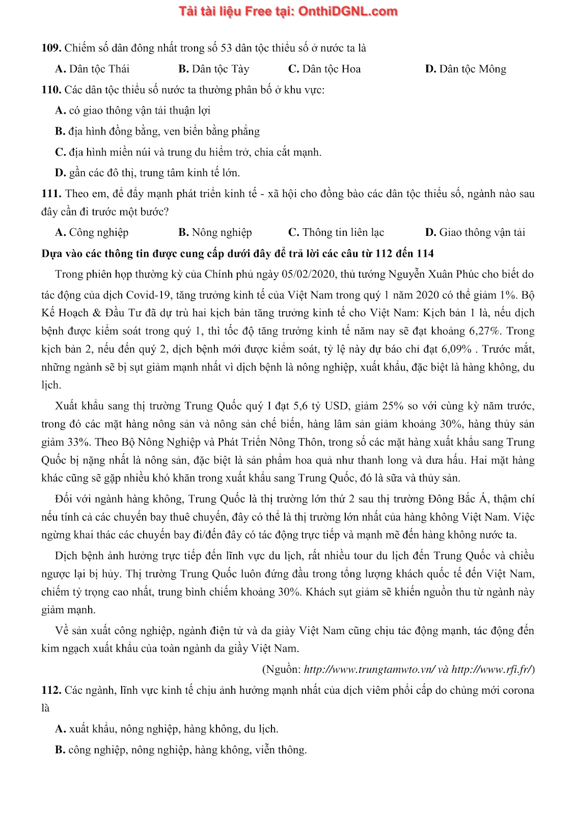 250 bài tập môn Địa Lý - Ôn thi ĐGNL ĐHQG TP HCM Phần 12