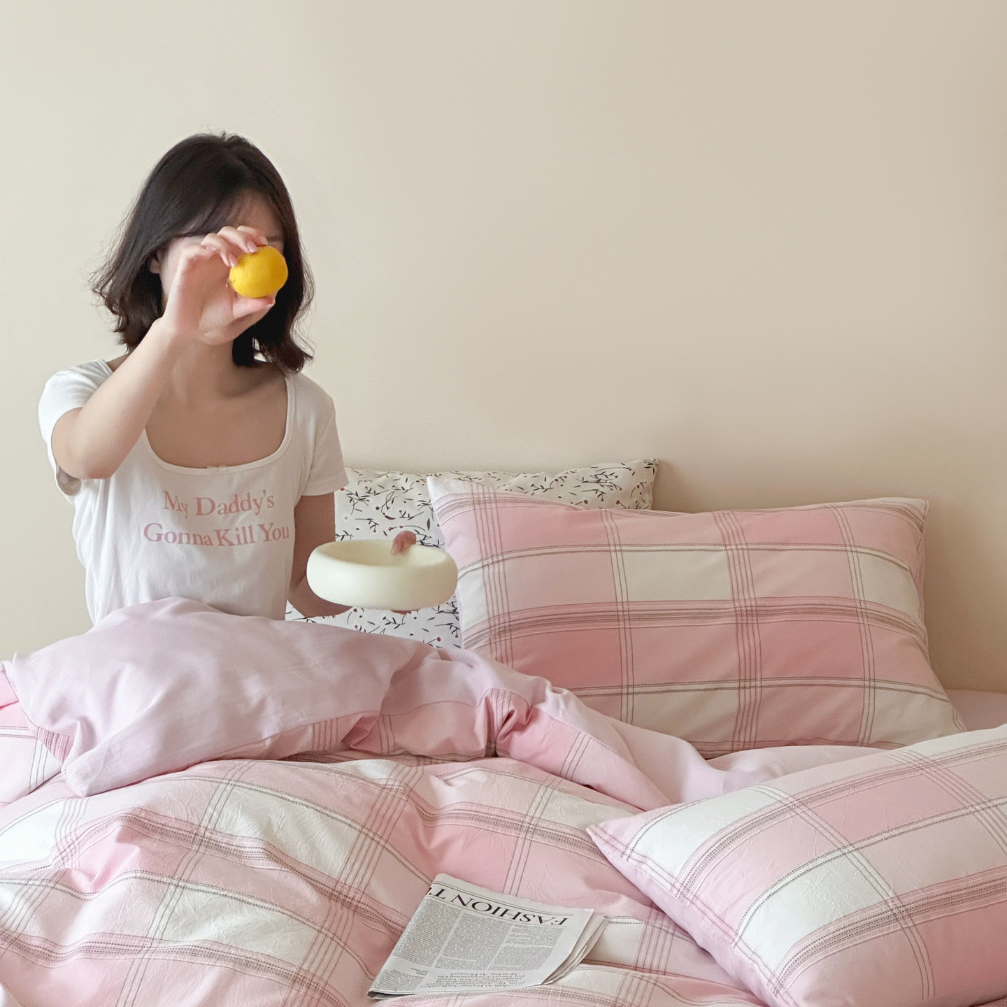Cotton Bedding Set with Check Pattern