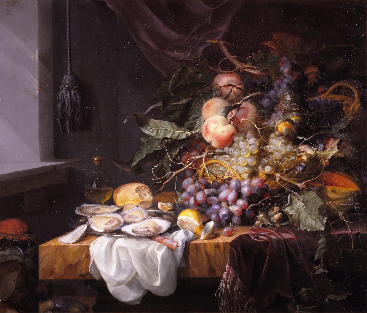 Still Life with fruit and oysters 1680 1685