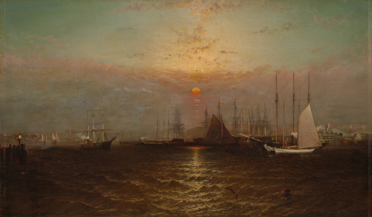 New York Harbor with Brooklyn Bridge after 1869