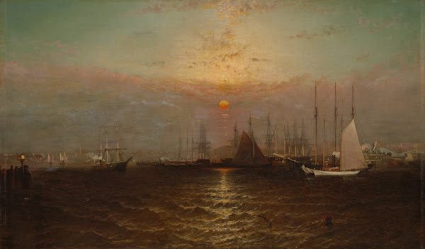 New York Harbor with Brooklyn Bridge after 1869