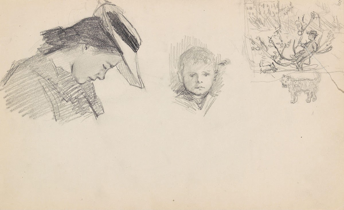 Kvinneportrett gutteportrett komposisjonsstudie katt 1893