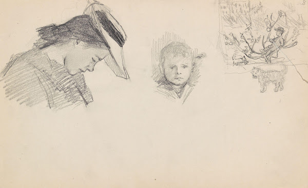 Kvinneportrett gutteportrett komposisjonsstudie katt 1893
