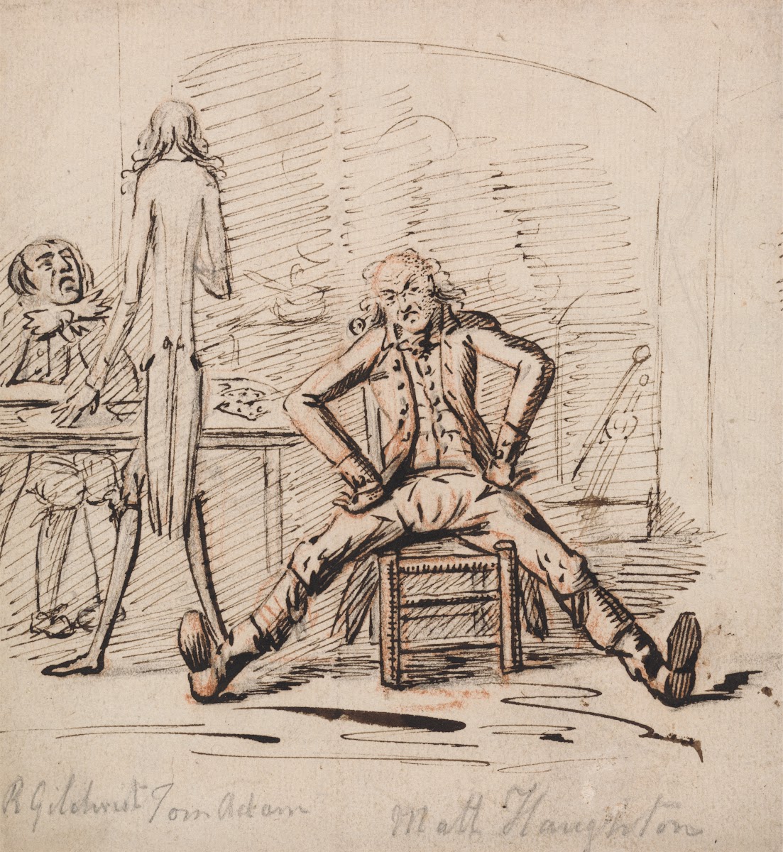 Three Men in a Room Gilchrist Seated at a Table Tom Adam standing Seen from Behi