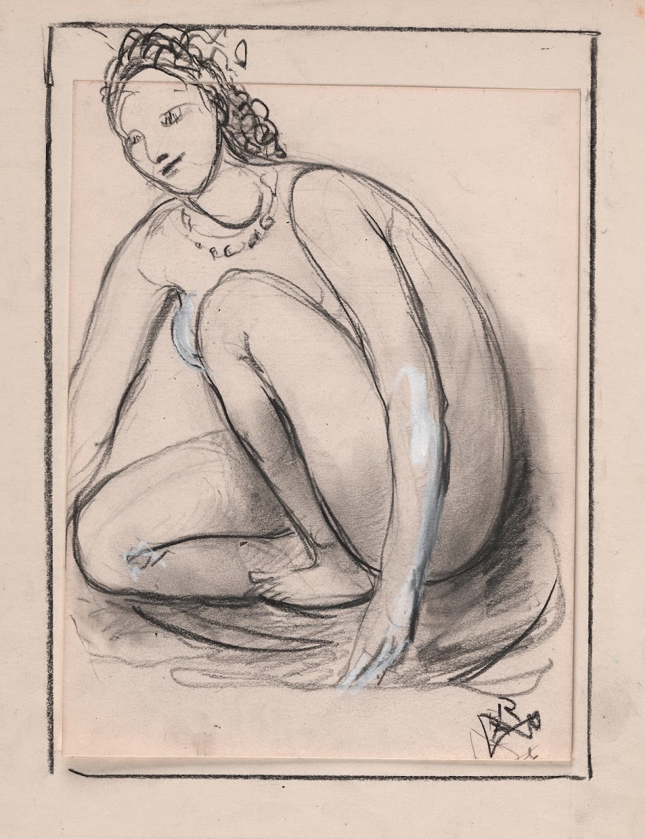 Female nude sitting on the ground 1900