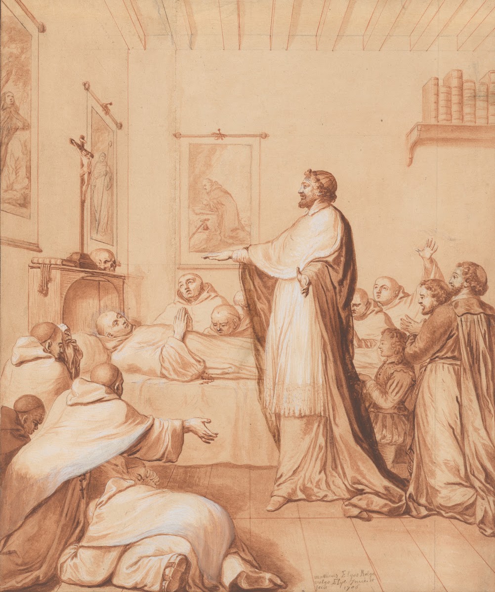 The Blessed Abbot near death receives the blessing of the pope who sends for thi