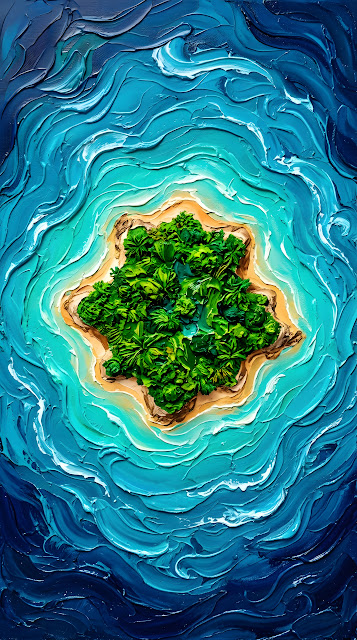 Top-Down Abstract Illustration of an Island in Blue Water - Free mobile Wallpaper