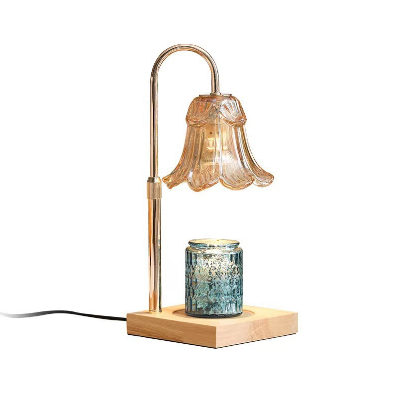 Wooden Aroma Wax Melt Lamp with Glass Insert