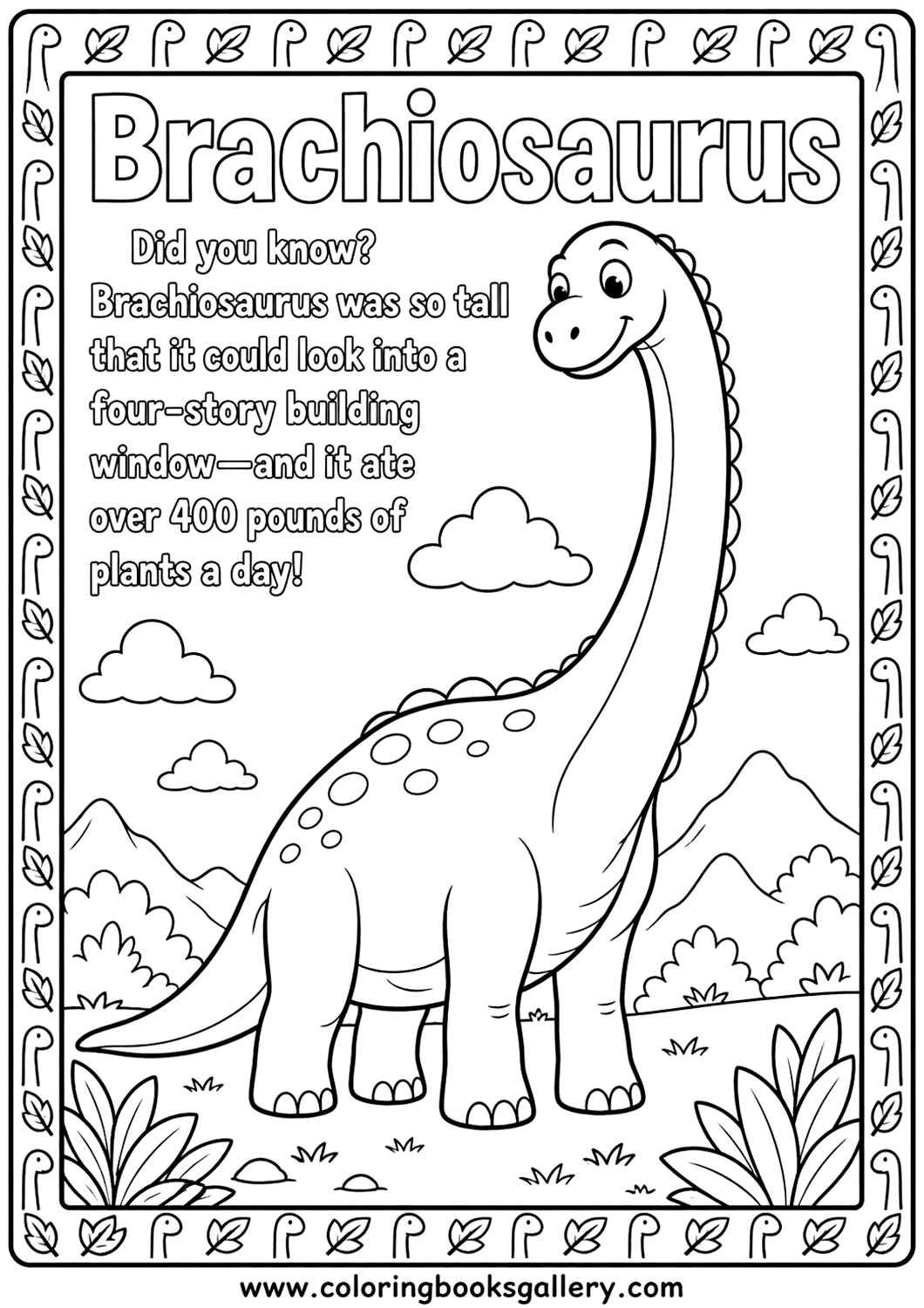 Big friendly Brachiosaurus coloring sheet – Free Printable Coloring Sheet for Kids and Adults – free coloring page for kids